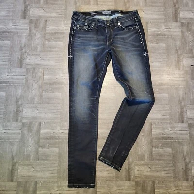 Pantalones de mezclilla Affliction negros premium azules para dama - Raquel - Talla 30 - Lavado oscuro Foto 1 de 4