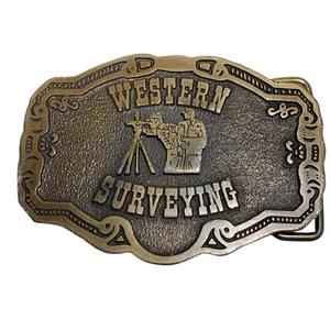 VTG Western Surveying Brass Belt Buckle CD Hit Rectangle Blue-Collar Jobsite - Picture 1 of 6