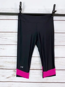 Under Armour Womens Crop Pants Size S/M Black & Pink Accents Fitness Yoga Gym - Picture 1 of 7