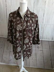 Folio Saks Fifth Avenue Women's Open Front Jacket Sz Sm Linen Brown Cream Floral - Picture 1 of 8