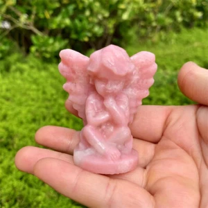 Calavera de ángel de cristal de cuarzo tallada a mano de ópalo rosa natural de 2" Reiki Healing 1 pieza - Imagen 1 de 9