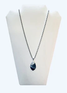 Sterling Silver 925 Necklace Onyx Mother Of Pearl Abalone Inlay Pendant Teardrop - Picture 1 of 11