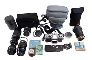 Minolta XG-M 35mm SLR Film Camera w/Assorted Lenses + Extras Huge Lot T1630 - Picture 1 of 24
