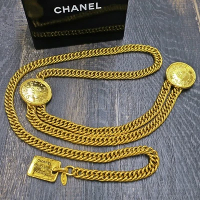 CHANEL Banhado a Ouro CC Logotipos Berloque Cambon Cinto Corrente Vintage #1122c Rise-on - Imagem 1 de 4