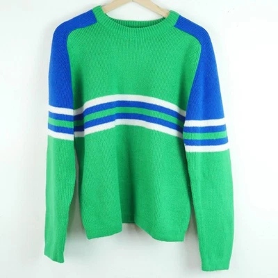 Suéter Vintage Mediano Retro Años 70 Esquí Colorblock Rayas Verde Años 80 Acrílico Cabina Foto 1 de 4