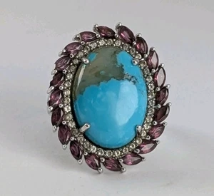Anillo de cóctel diseñador UTC plata esterlina simulada turquesa amatista talla 5 - Imagen 1 de 10