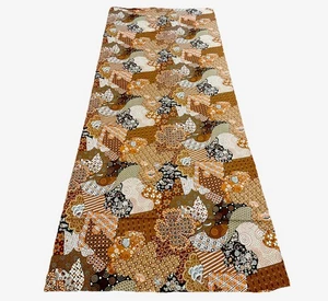 Vtg 70s Retro Flower Power Daisy Fabric BROWN Orange POLKA DOT patchwork/2 yds - Picture 1 of 6