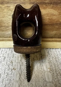 Vintage Porcelain Brown Electrical Line Insulators Screw In Labeled “K” - Picture 1 of 3