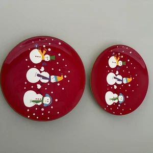Pier 1 Imports Christmas Snowman Plates Set of 2 Holiday Decor - Picture 1 of 7
