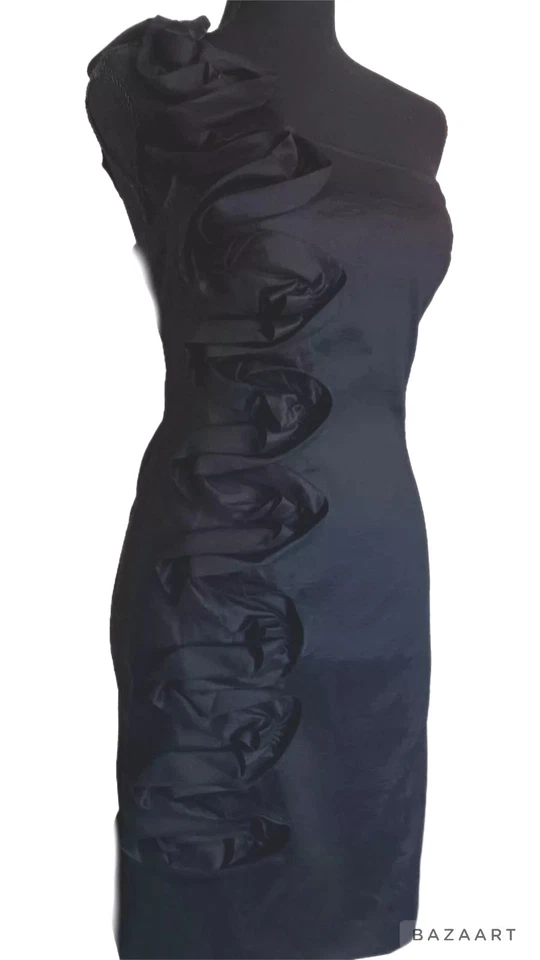 Vestido Adrianna Papell Negro Una Correa Ajustado Alta Costura Stlye Talla L Cóctel Baile de graduación  Foto 1 de 4