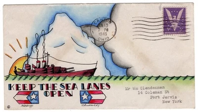 #905 Dorothy Knapp Hand Painted #6 - WWII Patriotic "Keep the Sea Lanes Open" - Image 1 of 2