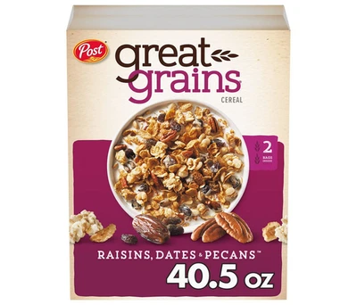 Post Great Grains Raisins 日期和豆类早餐谷物,40.5 盎司。 — 第 1/4 张图片