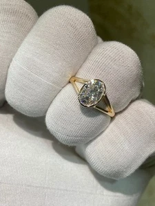 1.5 Ct Oval Cut Moissanite Bezel Ring 925.Gold Plated Ring - Picture 1 of 6