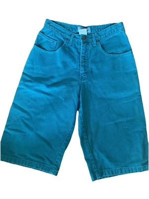 Vintage 90s Guess Shorts Size 16/28 Green Denim Green Triangle Georges Marciano - Image 1 of 4