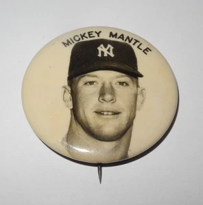 RARE 1950s Large 2 1/4" Baseball Mickey Mantle New York Yankees World Series Pin - Picture 1 of 2
