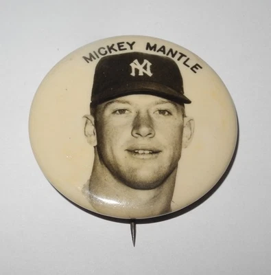 RARE 1950s Large 2 1/4" Baseball Mickey Mantle New York Yankees World Series Pin - Image 1 of 2