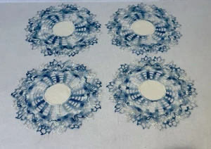 Vintage handgehäkelte Deckchen blau & weiß 8" - 4er Set - Bild 1 von 11