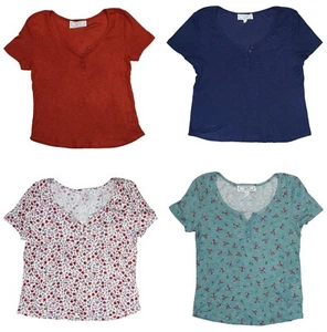 Hippie Rose Textured Knit Henley Neckline Short Sleeve Juniors Top NWT - Picture 1 of 5