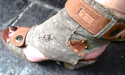 clogs sommer stiefel Tamaris Stiefeletten Peeptoe 37 grün kahki cognac used look - Bild 1 von 4