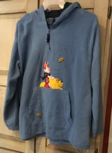 Vintage 90s Disney Pooh & Piglet Fleece Hoodie Pullover Blue Plus Womens 22W/24W - Picture 1 of 4