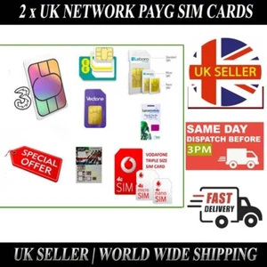 2 x UK Network PAY AS YOU GO 4G/5G Triple-Cut SIM (Micro/Nano/Standard) - Photo 1 sur 15