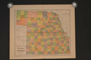 Antique Map KANSAS AND NEBRASKA, The Peoples Cyclopedia, 1881 - Picture 1 of 4