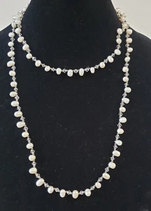 Collar de perlas de agua dulce boroque blanco brillo Opera longitud 114 cm 8 mm - Imagen 1 de 7