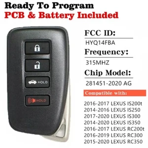 Replacement SMART KEY KEYLESS REMOTE FOB for LEXUS IS RC HYQ14FBA 281451-2020 AG - Picture 1 of 5