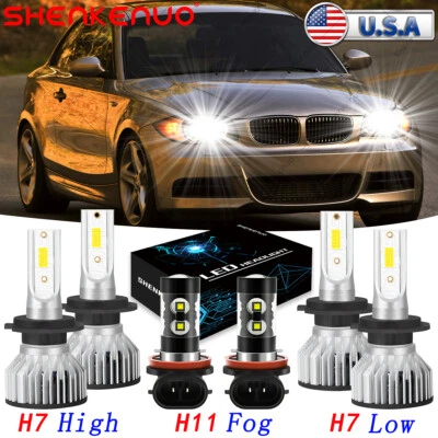 Fits For BMW 128i 135i 2008-2013 6PC H7 H11 LED Headlight+Fog Light combo Bulbs - Image 1 of 4