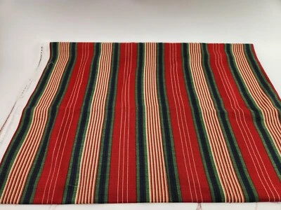 2 yds Moda Home Decor Maroon Green Blue Striped Barkcloth Like Fabric Textured - Image 1 of 4