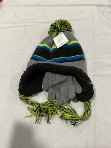 Capelli New York Kid's 2-Piece Striped Flap Beanie & Gloves Set - Picture 1 of 4