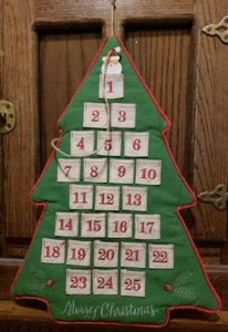 Merry Christmas Advent Calendar - Fabric Tree Count Down Pockets Movable Santa - Picture 1 of 6