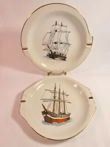 Lot of 2 Vintage Ashtrays Ceramic Nautical Boating Ship Art Plate Cigarette - Picture 1 of 12