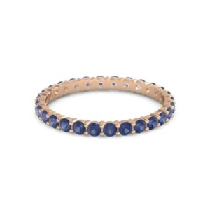 Round Eternity Band Blue Sapphire 925 Sterling Silver Rose Plated Ring - Picture 1 of 6