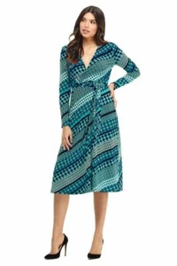 Neu mit Etikett _ London Times bedrucktes mattes Jersey-Midikleid in Wickeloptik _ Größe 2 Farbe: Multi - Bild 1 von 10