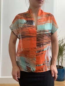 L.A.M.B. Orange Modern Print Shirt Blouse Size XS - Picture 1 of 3