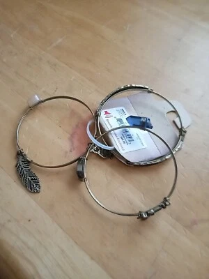 3 Gold Color Bangle Bracelets From Kohl's Cross Shop. Stones, Leaf, Owl 2.5"... - Image 1 of 4