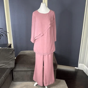 Rosa Chiffon Lagenlook Formell Zweiteiliger Hosenanzug Set Brautmutter Gr. 10 NEU - Bild 1 von 15
