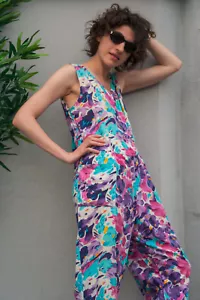 Damen Overall Blumenmuster 90er True VINTAGE 90s women jumpsuit flowers cotton - Picture 1 of 10