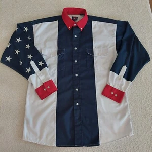 Panhandle Slim Mens Medium Western American Flag Long Sleeve Button Up Shirt  - Picture 1 of 15