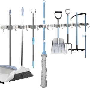 2 Pack Mop and Broom Holder, Wall Mounted Metal Hanger Organization Storage Heav - Picture 1 of 12