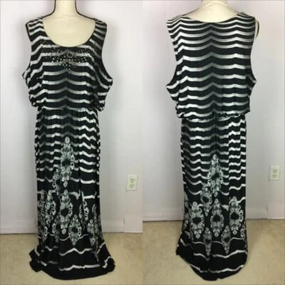 Vestido Style & Co Maxi 1X Feminino Plus Preto Branco Malha Sem Mangas Cintura Elástica - Imagem 1 de 4