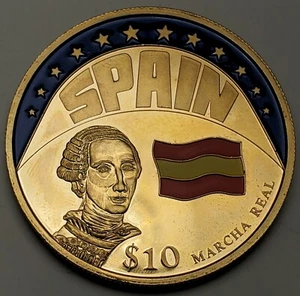 2000 Liberia $10 SPAIN-MARCHA REAL-COLORIZED-PROOF-Free USA Ship - Picture 1 of 2