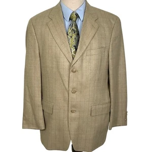 Chaps Ralph Lauren Blazer Men 42R Tan Herringbone Plaid Coat Jacket Canadian - Picture 1 of 12