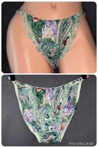 Vtg String Bikini Panty 6 M Hi Cut HOT Sissy Lingerie Underwear Floral Lace Trim - Picture 1 of 9