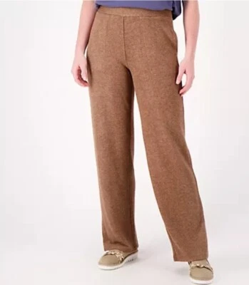 Susan Graver Lifestyle Pet Marshmallow Knit Pull On Wide Leg Pants Taupe Hthr PL - Image 1 of 3