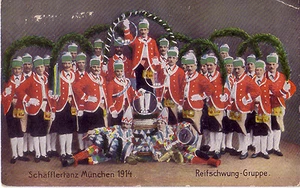 GESCHICHTE POSTKARTE CARD OKTOBERFEST SCHÄFFLERTANZ MÜNCHEN MUNICH 1914 - 1. WK - Imagen 1 de 2