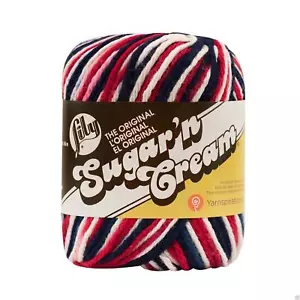 Lily Zucker 'N Creme Ombre Strickwolle Garn 56.7g - 2211 Rot Weiß & Blau Ombre - Bild 1 von 1