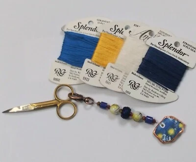 Repurposed China Van Gogh Starry Night Blue Yellow Fob & Gold Plate Emb Scissors - Image 1 of 3