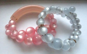 Lot of 2 Pink and Gray Lucite Moonglow Double Strand Bracelets Vintage - Picture 1 of 9